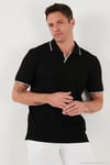 Streç Pamuklu Regular Fit Şerit Detaylı Erkek Polo Yaka T Shirt 5902768 SİYAH