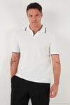 Streç Pamuklu Regular Fit Şerit Detaylı Erkek Polo Yaka T Shirt 5902768 EKRU
