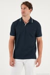 Streç Pamuklu Regular Fit Şerit Detaylı Erkek Polo Yaka T Shirt 5902768 İNDİGO