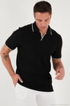 Streç Pamuklu Regular Fit Şerit Detaylı Erkek Polo Yaka T Shirt 5902768 SİYAH