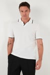 Streç Pamuklu Regular Fit Şerit Detaylı Erkek Polo Yaka T Shirt 5902768 EKRU