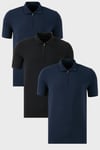 Streç Pamuklu Regular Fit Yarım Fermuarlı 3'lü Paket Erkek Polo Yaka T Shirt 5902972S3 İndigo-İndigo-Siyah