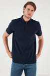 Streç Pamuklu Regular Fit Yarım Fermuarlı 3'lü Paket Erkek Polo Yaka T Shirt 5902972S3 İndigo-İndigo-İndigo