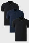 Streç Pamuklu Regular Fit Yarım Fermuarlı 3'lü Paket Erkek Polo Yaka T Shirt 5902972S3 Siyah-Siyah-İndigo