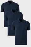 Streç Pamuklu Regular Fit Yarım Fermuarlı 3'lü Paket Erkek Polo Yaka T Shirt 5902972S3 İndigo-İndigo-İndigo