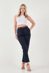 Streç Pamuklu Regular Fit Yüksek Bel Düz Kısa Paça Kemerli Kadın Pantolon 668YP5335 LACİVERT