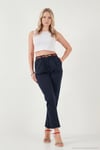 Streç Pamuklu Regular Fit Yüksek Bel Düz Kısa Paça Kemerli Kadın Pantolon 668YP5335 LACİVERT