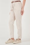 Streç Pamuklu Regular Fit Yüksek Bel Düz Kısa Paça Kemerli Kadın Pantolon 668YP5335 TAŞ