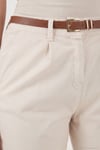 Streç Pamuklu Regular Fit Yüksek Bel Düz Kısa Paça Kemerli Kadın Pantolon 668YP5335 TAŞ