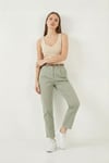 Streç Pamuklu Regular Fit Yüksek Bel Düz Kısa Paça Kemerli Kadın Pantolon 668YP5335 AÇIK HAKİ