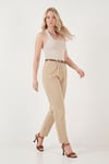 Streç Pamuklu Regular Fit Yüksek Bel Düz Kısa Paça Kemerli Kadın Pantolon 668YP5335 KOYU TAŞ