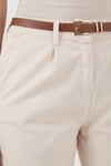 Streç Pamuklu Regular Fit Yüksek Bel Düz Kısa Paça Kemerli Kadın Pantolon 668YP5335 TAŞ