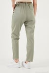 Streç Pamuklu Regular Fit Yüksek Bel Düz Kısa Paça Kemerli Kadın Pantolon 668YP5335 AÇIK HAKİ