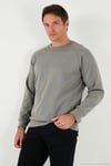 Streç Pamuklu Relaxed Fit Bisiklet Yaka Erkek Sweat 5901210 AÇIK HAKİ