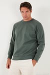 Streç Pamuklu Relaxed Fit Bisiklet Yaka Erkek Sweat 5901210 HAKİ