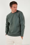 Streç Pamuklu Relaxed Fit Bisiklet Yaka Erkek Sweat 5901210 HAKİ