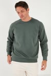 Streç Pamuklu Relaxed Fit Bisiklet Yaka Erkek Sweat 5901210 HAKİ
