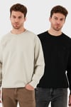 Streç Pamuklu Relaxed Fit Bisiklet Yaka 2'li Paket Erkek Sweat 5901210S2 SİYAH-TAŞ