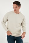 Streç Pamuklu Relaxed Fit Bisiklet Yaka Erkek Sweat 5901210 TAŞ