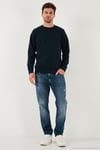 Streç Pamuklu Relaxed Fit Bisiklet Yaka 2'li Paket Erkek Sweat 5901210S2 Açık Haki-Lacivert