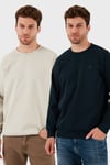 Streç Pamuklu Relaxed Fit Bisiklet Yaka 2'li Paket Erkek Sweat 5901210S2 LACİVERT-TAŞ