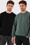 Streç Pamuklu Relaxed Fit Bisiklet Yaka 2'li Paket Erkek Sweat 5901210S2 HAKİ-SİYAH
