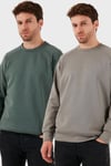 Streç Pamuklu Relaxed Fit Bisiklet Yaka 2'li Paket Erkek Sweat 5901210S2 Açık Haki-Haki