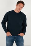 Streç Pamuklu Relaxed Fit Bisiklet Yaka Erkek Sweat 5901210 LACİVERT
