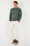 Streç Pamuklu Relaxed Fit Bisiklet Yaka Erkek Sweat 5901210 HAKİ