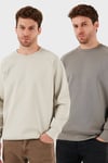 Streç Pamuklu Relaxed Fit Bisiklet Yaka 2'li Paket Erkek Sweat 5901210S2 Taş-Açık Haki