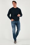 Streç Pamuklu Relaxed Fit Bisiklet Yaka Erkek Sweat 5901210 LACİVERT