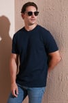 Streç Pamuklu Slim Fit Sıfır Yaka Erkek T Shirt 5902639 İNDİGO