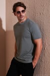 Streç Pamuklu Slim Fit Sıfır Yaka Erkek T Shirt 5902639 AÇIK HAKİ