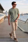 Streç Pamuklu Slim Fit Sıfır Yaka Erkek T Shirt 5902639 Elma