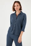 Streç Regular Fit Dokulu Kadın Gömlek 5865975 İNDİGO