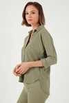 Streç Regular Fit Dokulu Kadın Gömlek 5865975 Olive