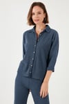 Streç Regular Fit Dokulu Kadın Gömlek 5865975 İNDİGO