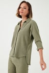 Streç Regular Fit Dokulu Kadın Gömlek 5865975 Olive