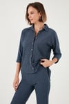 Streç Regular Fit Dokulu Kadın Gömlek 5865975 İNDİGO