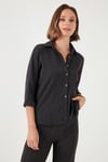 Streç Regular Fit Dokulu Kadın Gömlek 5865975 ANTRASİT