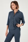 Streç Regular Fit Dokulu Kadın Gömlek 5865975 İNDİGO
