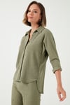 Streç Regular Fit Dokulu Kadın Gömlek 5865975 Olive