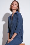 Streç Regular Fit Dokulu Kadın Gömlek 5865975 İNDİGO
