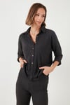 Streç Regular Fit Dokulu Kadın Gömlek 5865975 ANTRASİT