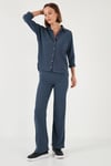 Streç Regular Fit Dokulu Kadın Gömlek 5865975 İNDİGO