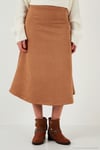 Streç Regular Fit Yüksek Bel Midi Boy Süet Çan Kadın Etek 5866180 VİZON