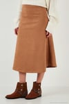 Streç Regular Fit Yüksek Bel Midi Boy Süet Çan Kadın Etek 5866180 VİZON