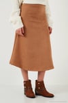 Streç Regular Fit Yüksek Bel Midi Boy Süet Çan Kadın Etek 5866180 VİZON
