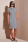 Streç Slim Fit Düğmeli Polo Yaka Kısa Kollu Mini Boy Çizgili Kadın Elbise 5866167 BEYAZ-SİYAH