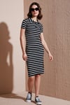 Streç Slim Fit Düğmeli Polo Yaka Kısa Kollu Mini Boy Çizgili Kadın Elbise 5866167 SİYAH-BEYAZ